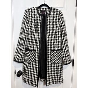 VS2 by Vakko Black White Houndstooth Wool Blend Longline Jacket 2000's Y2K
